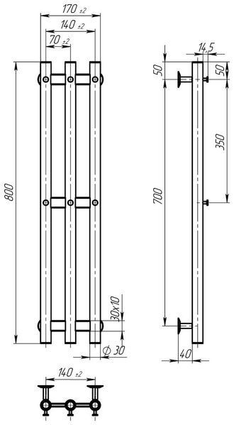 Рушникосушарка електрична Zara П3 140х800 Deffi нержавіюча сталь (Білий, WD03, Ліве підключення) Zara фото